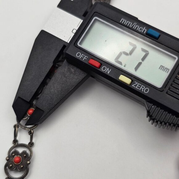 Antique 800 Silver Floral Link Bracelet 7.25" Red Coral Accents *48 DA Hallmark - Picture 13 of 15